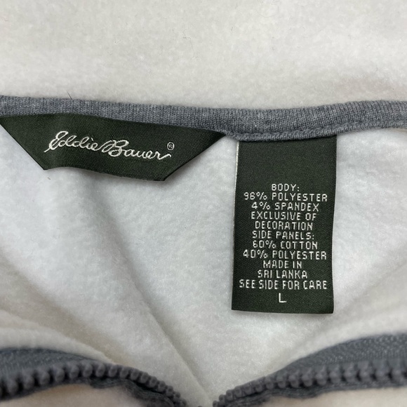 Eddie Bauer Pullover Fleece White and Gray 1/4 Zip Soft Size Large Front Pockets - Picture 4 of 5